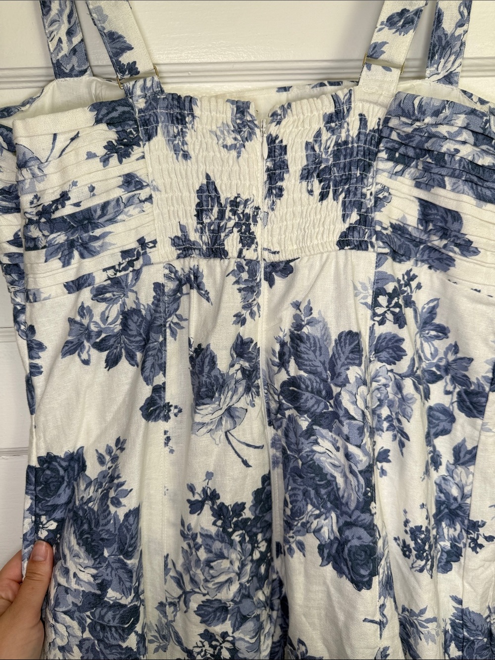 Abercrombie & Fitch Emerson Linen-Blend Wide Strap Midi Dress Blue&White Toile L - Picture 13 of 16